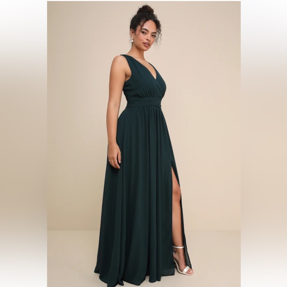 Lulus thoughts of hue Emerald green surplice Maxi Dress women size L NEW #3G